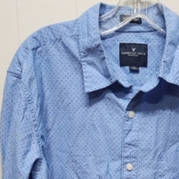 American Eagle Shirt Large Button Front Seriously Soft Blue Polka Dot Men's B259 - Picture 1 of 8